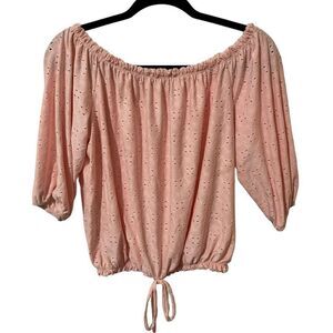 Free Kisses Women’s Pink Cropped Off Shoulder 3/4 Sleeve Large